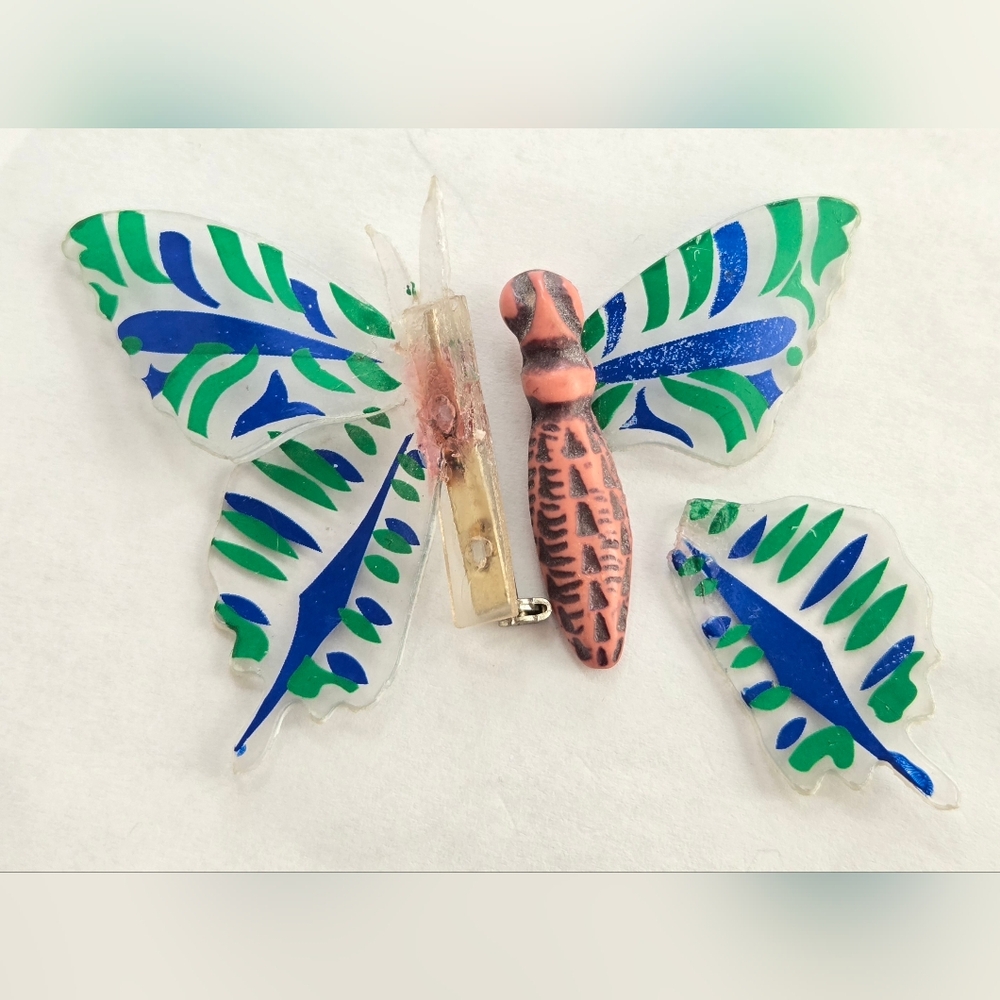 Vintage MCM Lucite Butterfly Brooch- Needs TLC, For Parts